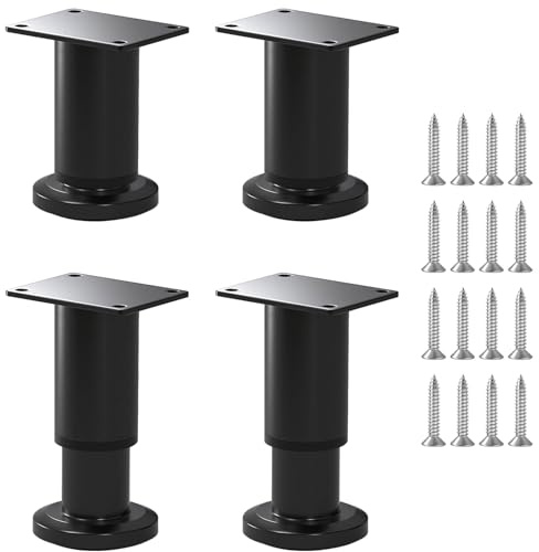 KIBBEH 4-Pack Metal Adjustable Furniture Legs 8-12cm Heavy Duty - Reinforced Steel Support Legs with Non-Slip Base for Bed,Table,Cabinet,Sofa, Anti-Shake & Floor Protection (Black)
