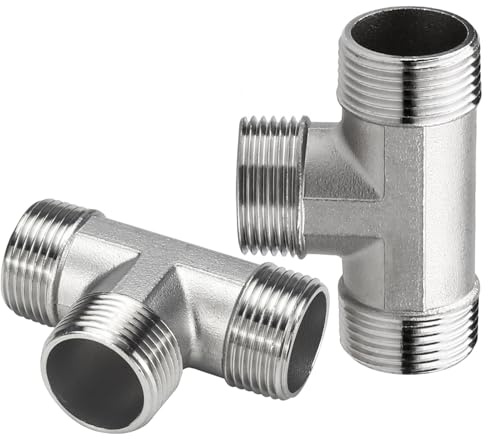 2 stycken T-stycke i rostfritt stål 3/4 tum, G3/4 tum (Ø25,7 mm) yttre gänga T-distributör