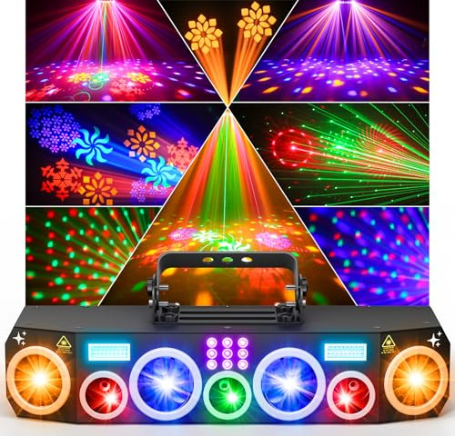 Ehaho 7 en 1 Luces Discoteca L2700B | Luz Discoteca con Patrón de copos de nieve giratorios | Luces DJ con RGB y UV Strob Beam | Iluminación de Escenario con DMX512 para Fiestas, Bar, Club, Rave