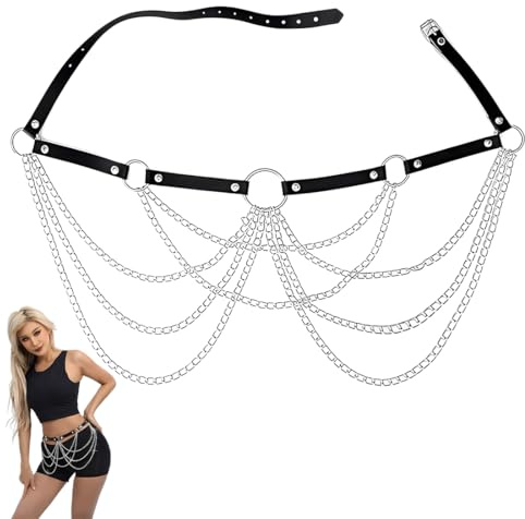 UIEXAY Punk Cuir Taille Chaîne Gothique Noir En Cuir Corps Chaînes Ceinture Chaine Rave Discothèque Chaîne De Ventre Bijoux Pour Femmes Et Filles