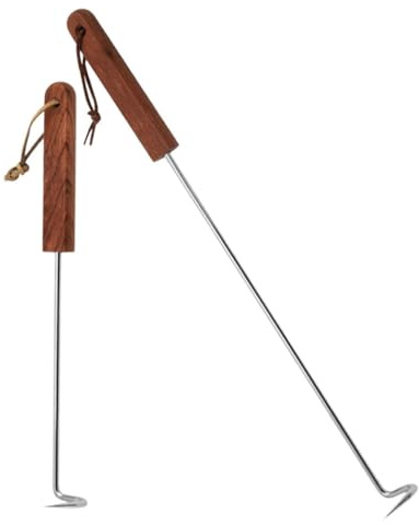 NUOBESTY Gancio per Carne in Acciaio Inox Manico in Legno Set 2 Pezzi Ganci per Barbecue e Pinza per Alimenti Resistente Facile da Pulire e Trasportare per Grigliate e Picnic All’Aperto