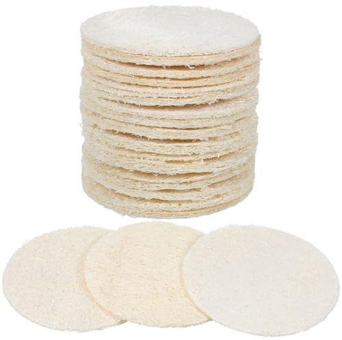 TIESOME Lot de 25 coussinets exfoliants en luffa naturel, doux pour le visage pour le nettoyage quotidien, le maquillage et l'élimination des peaux mortes (6,9 cm)