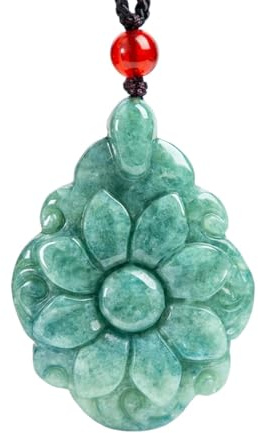 Collier pour homme, jade naturel vert haricot longévité fleur sculptée collier homme