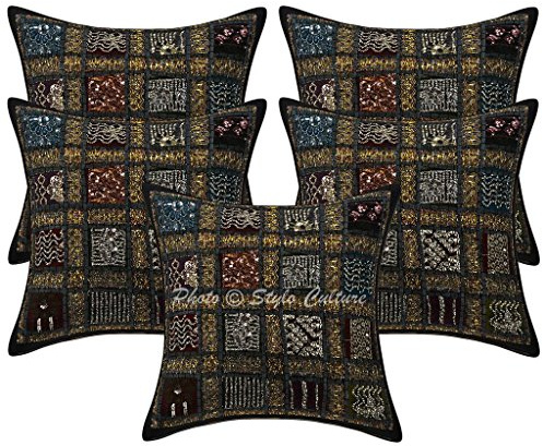 Stylo Culture Ethnico Fundas De Cojines Decorativos 40x40 cm Algodón Geométrico Fundas Almohadones Silla Gris 16x16 Inch Labor De Retazos Cuadrado sobre Fundas para Almohadas De Cama - 5 Pcs