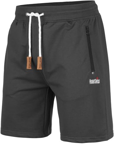 Mount Swiss Liam Shorts, herr, korta fritidsbyxor, med fickor, 2 sido- och 1 bakficka, vardera med dragkedja, sportshorts för män i klassiska färger, antracit, 3XL