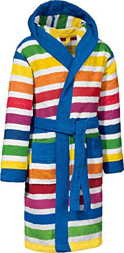 Erwin Müller Kinder-Bademantel mit Kapuze Frottier bunt Größe 134/140 - saugstark, hautfreundlich, mit Taschen und Bindegürtel, Streifen