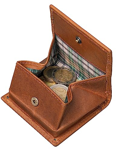 Benthill Kleine Münzbörse Leder | Echt Leder Münzbeutel | Minibörse für Münzen | Wiener-Schachtel für Kleingeld, Farbe:Braun