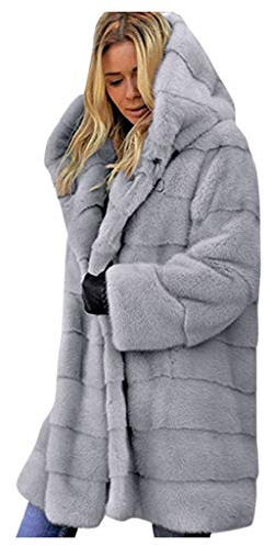 Cappotto Donna Invernale Imbottito Pelliccia Ecologica Giacca Lunga Pelliccia Sintetica Donna Antivento Cardigan con Cappuccio Caldo A Manica Lunga Taglie Forti Capispalla Giubbotto Giacche Giubbino