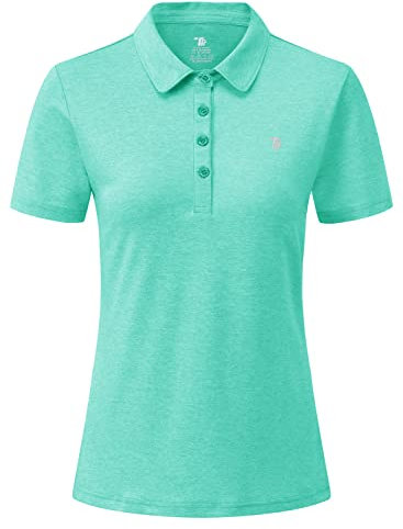 YSENTO Damen Sport T-Shirt Golf Poloshirt Atmungsaktiv Sommer Polohemd Tennis Shirts mit Kragen(See grün,M)