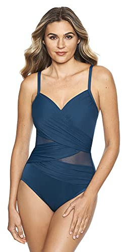 Miraclesuit Women's Swimwear Network Mystique Underwire Tummy Control One Piece Swimsuit, Nova Green, 16