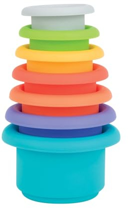 Nuby Bicchieri impilabili in silicone morbido, giocattolo interattivo, favorisce la coordinazione, confezione da sette, 9+ mesi