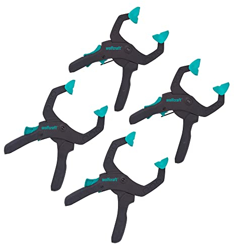 wolfcraft Juego de pinzas de carraca para bricolaje y trabajo profesional, 4 piezas I 8625000 I Para aplicaciones de sujeción potente con una anchura de sujeción de 40 o 60 mm
