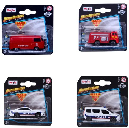 Maisto - Alarm Buster - Véhicules d'urgence français - Pompiers, Police, SAMU- Miniatures à l'échelle 1:72 - Son et lumières - Jouet pour Enfant - à Collectionner dès 3 Ans