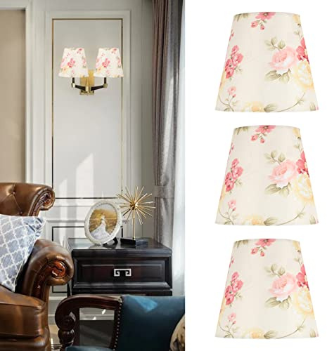 Pantallas De Lámpara De Tela Con Clip De 3 Piezas, Pantalla Con Patrón De Flores De Barril De 3,5x5,5x5,1 Pulgadas, Pantalla De Lámpara De Repuesto, Para Lámparas De Mesa, Lámparas De Pie, Candelabros