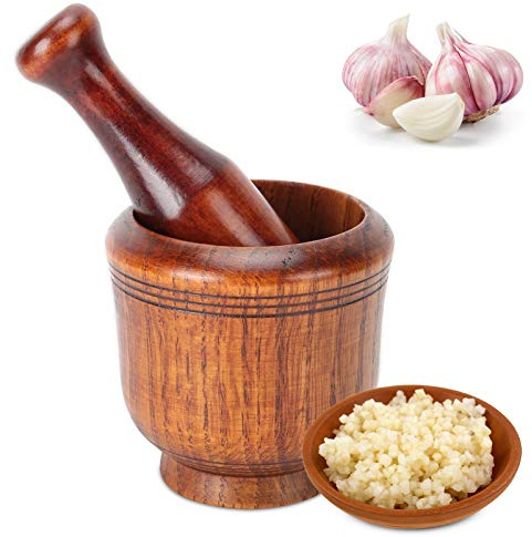 Leopacat TazóN de Molienda de Madera, Mortero y Maja de Madera, Cocina DoméSticaTriturador de Ajos Jengibre,Especias Molinillo Juego de Maja TazóN paraTriturar Condimentos Triturador de Pastillas