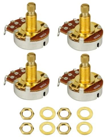 FLEOR 4PCS Full Size A250K Audio Taper Potentiometer Guitar Tone Volume Control Pots L18mm Gold-plated Copper Long Split Shaft