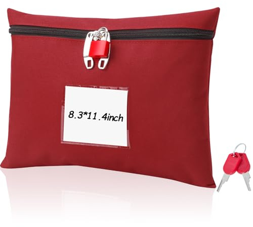 Rote Geldtasche mit Schloss und 2 Schlüsseln, Geldtasche für Bargeld mit Schloss, 29 x 21,1 cm, Spardose, Pfandtasche mit Reißverschluss, für Geschäftsleute