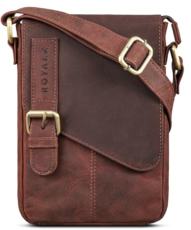 ROYALZ 'Louisiana' Leder Umhängetasche Klein für Männer Herren Ledertasche Mini Seitentasche Vintage Look Tasche zum Umhängen, Farbe:Ohio Braun
