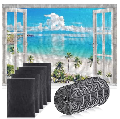 5Stk Fliegengitter Fenster, Fliegengitter Zuschneidbar 130x150cm, Selbstklebend Insektenschutz Fenster mit 5 Rollen Klebeband, Fliegennetz Fenster, Hohe Dichte Mückengitter, Insektenschutz für Fenster