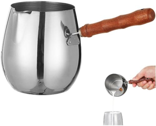 Turkish Coffee Pot Stainless Steel Boiling Pot Milk Warmer Pot Chocolate Melting Pot Long Handle Milk Frothing Pitcher for Tea Heating