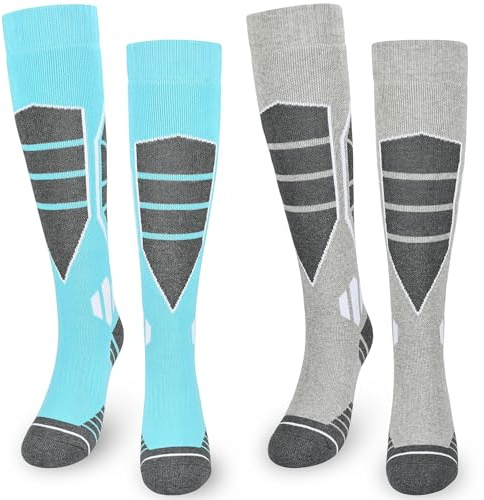 ouhos 2 Pairs Thermal Ski Socks Womens Size 4-7, Ladies Knee High Winter Thick Warm Padded Ski Skiing Snowboarding Walking Hiking Boot Socks for Women