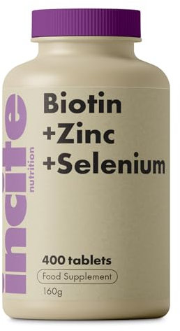 Incite Nutrition Biotin Zink Selen Tabletten. Ergänzungsmittel für Haut, Haare & Nägel. 12-Monats-Vorrat (400 Stück) Vitaminkomplex Biotin-Haare, um Haarausfall zu reduzieren & Wachstum anzuregen