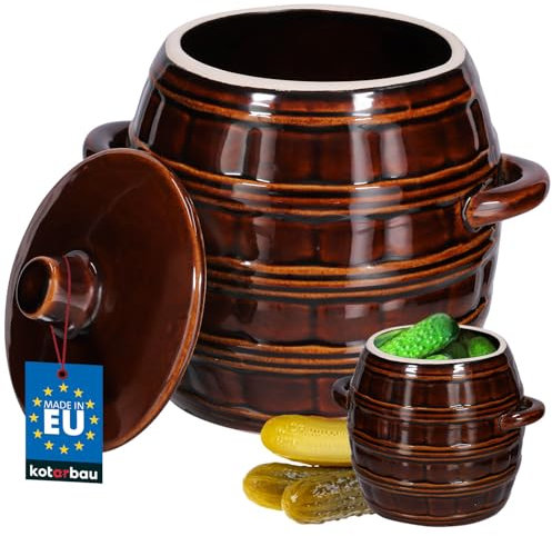 KOTARBAU® Gärtopf Fermentierglas 2,5 l Kimchi Behälter Gärglas Steingutfass mit Deckel Fermentiergläser Sauerkrauttopf Gurken Fermentationsglas Tontopf mit Deckel braun Gärtopf Sauerkrauttopf