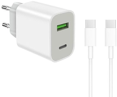 Chargeur USB C Recharge Rapide avec Câble, 20W Prise 2 Ports Alimentation Blanc Adaptateur Mural pour lPhone 16 15 14 13 12 11 10 S amsung G alaxy Téléphones Bloc Charge USB-C Power Delivery Charger