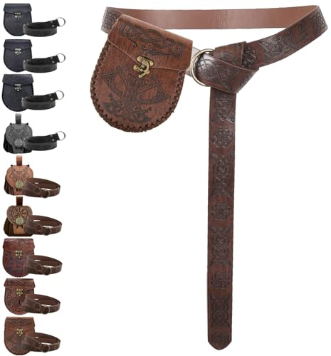 AUNGKWANG Cinturón Medieval y Bolsa de Cuero Sintético, Riñonera Hippie, RiñoneraMedieval, RopaMedieval para Mujer y Hombre, Disfraz Medieval, para Vikingos, Juegos De rol Renacentistas