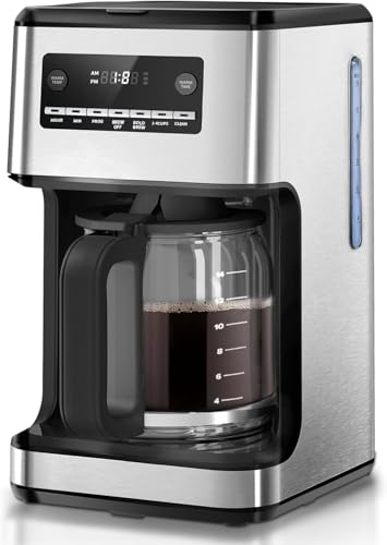 Kismile Coffee Maker, Effortless Gift for Mother's Day, 14-Cup Programmable Drip Coffee Makers Machines with Timer, Keep Hot Plate & Reusable Filter, Self-Cleaning, Auto Pause, Stainless Steel