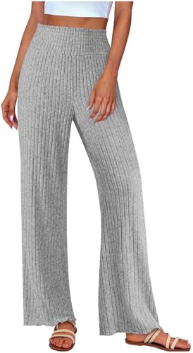 Pantalones Ancho Mujer Cintura Alta Elasticos Pantalon Chándal Rectos de Punto Holgados Color Sólido Pantalón Jogger Original Fiesta Elegante Trousers Ligeros Cómodo Pijama Pants Ropa Casa