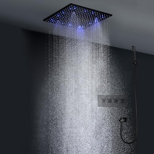 Système de douche thermostatique à effet pluie – Robinet encastré avec pommeau de douche carré et pulvérisateur à main pour une expérience de douche ultime