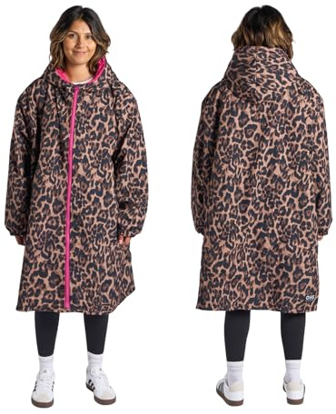 OHS Women's Jackets Changing Robe, Leopard Print Oversized Womens Clothes Waterproof Jacket Lightweight Raincoat Women with Hood & Pockets Breathable Dry Robe Ladies Jackets for Outdoor, Pink - L/XL