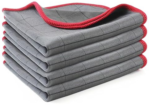 VEGCOO 4 Chiffons en Fibre de Carbone, Chiffon Microfibre sans Trace à Polir, Lingette Essuie Verre pour Vitres, Voiture, Vaisselle,Cuisine (30 x 30 cm) (4 pcs)