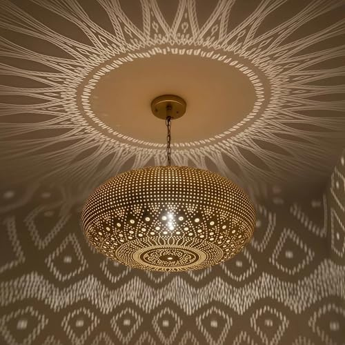 Tujoe 15.8 in Moroccan Ceiling Lamp Simple Moroccan Pendant Light Fixture Hanging Turkish Lamp Farmhouse Hanging Chandelier Light for Dining Kitchen Room Entryway(Classic)