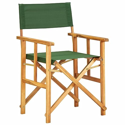 Sedia da regista pieghevole in legno massello di acacia da esterno, seduta portatile da giardino in pelliccia pop-up, per patio, campeggio, spiaggia, elegante colore verde