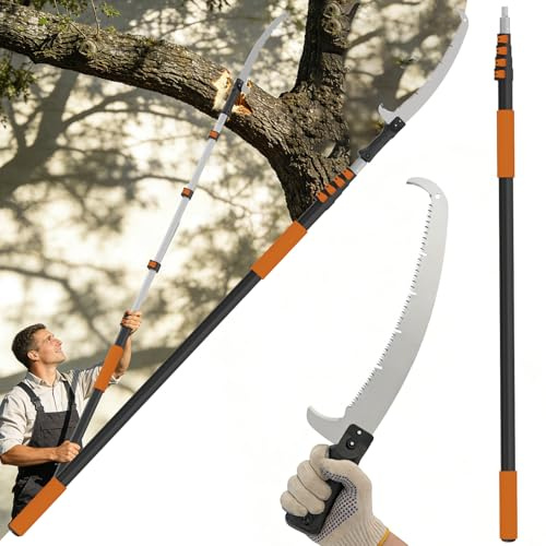 Buyplus 26FT Reach Pole Saws for Tree Trimming, Pole Saw with 5-20FT Telescoping Extension Pole, Pruning Saw with 24 3X Detachable Saw, Non-Slip Handle, Tree Trimmer for Garden Yard Palms Shrubs