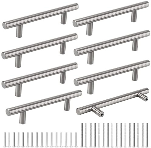 Cheukka 8 stycken möbelhandtag i rostfritt stål, 128 mm hålavstånd, kökshandtag, silver skåphandtag i rostfritt stål, dörrhandtag, lådhandtag, garderobshandtag, kökshandtag silver