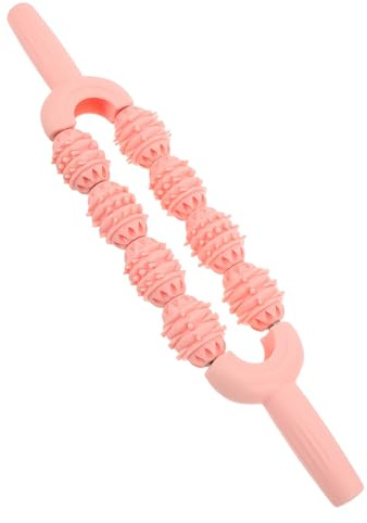 Baluue Rouleau de Massage Musculaire pour Mollets 8 Rouleaux à Picots, Bâton de Massage Rose Sakura pour Récupération Sportive et Relaxation Musculaire, Outil Yoga pour Jambes