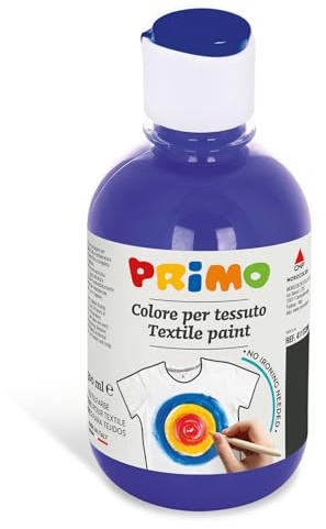 PRIMO - Colori per Tessuti Permanenti in Bottiglia da 300 ml | Colori Acrilici Vivaci e Coprenti per Bambini +4 Anni e Adulti, Pittura per Tessuti Ideale per Magliette, Borse,Jeans e Altro