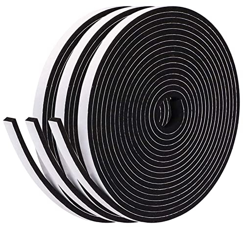 fowong Draft Excluder For Windows, 3 Rolls 6mm(W) x 3mm(T) Total 15M Long, Draught Excluder Tape for Doors, Window Seal Strip for Gap Seal, Anti-Collision, Weatherproof, Gap Sealing, Soundproof, Black