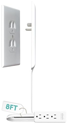 Sleek Socket Original & Patented Ultra-Thin Outlet Concealer with Cord Concealer Kit, Flat Extension Cord with Multi Outlets Power Strip, Ideal for Home Improvement, Hide Bulky and Messy Cords