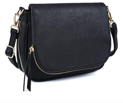 GLITZALL Sacs à bandoulière pour femmes, petits sacs à bandoulière avec poches multiples, cuir PU, Noir, petit...