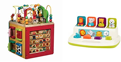 Battat Großer Motorikwürfel, Motorikspielzeug Activity Center, ab 1 Jahr & Baby Spielzeug Motorikspielzeug – Pop Up Activity Center mit Tieren – Lernspielzeug mit Tasten zum Drücken, ab 18 Monate