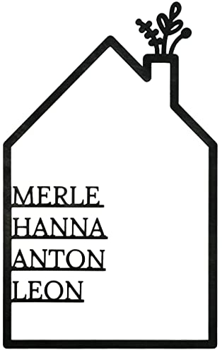 Deko Haus personalisiert mit Namen aus Holz - individuelle Wanddeko - Türschild - Geschenk zur Hochzeit oder Einweihung - Haustür Dekoration Einzug