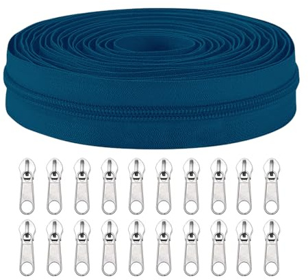 Sawoake #5 Nylon Coil Zippers by The Yard Bulk 10 Yards with 20pcs Zipper Sliders for DIY Sewing Tailor Craft Bag Garment Home Textile…(Deepblue)