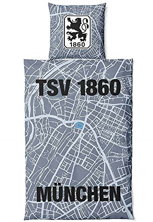 TSV 1860 München Bettwäsche ** Map ** 2teilig, Reißverschluss, 135 x 200 cm, 80 x 80 cm, 100% Baumwolle