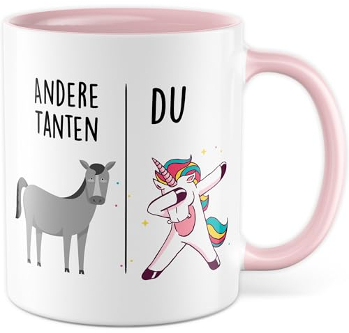 Tasse Tante Geschenk Andere Tanten - Du, Kaffeetasse Tante Geschenk für Frauen Ehe Hochzeit, Geschenkidee Frau Geburtstag Weihnachten Patentante Familie Kaffee-Becher (Weiß/Rosa)
