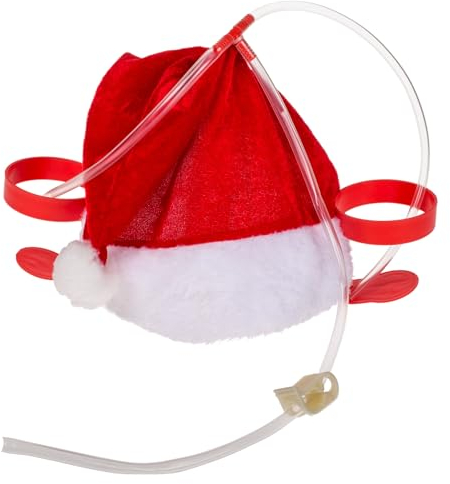 MIJOMA Trinkhelm – Freihändiges Trinken mit Spaßfaktor – Getränkehelm für Party, Festival & Karneval – Verstellbare Halterung für Dosen & Flaschen – Lustiges Party-Gadget (Rote Weihnachtsmütze)