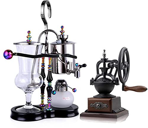 CUNTO Moulin à café manuel – Siphon pour cafetière à café, siphon belge, température réglable, grand moulin à main sur machine à café sous vide, noir